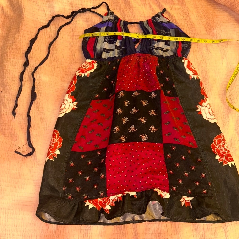 Floral Patchwork Mini Dress in Red and Black